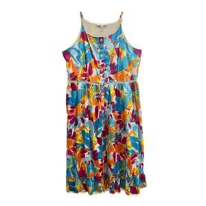 Harlow & Rose Summer Dress 2XL Spaghetti Strap Multicolor Babydoll Midi Boho